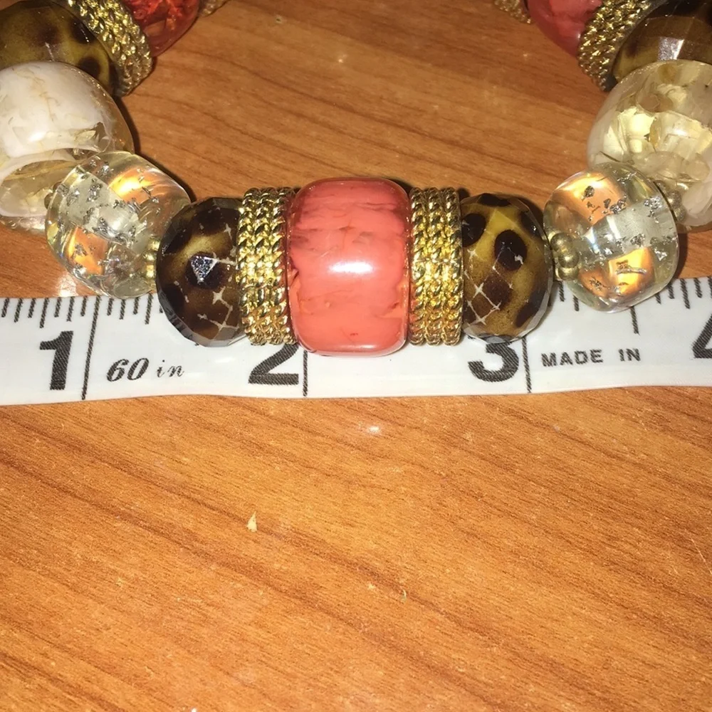Vintage Chunky Elastic Bracelet Orange, Brown, Clear and Gold